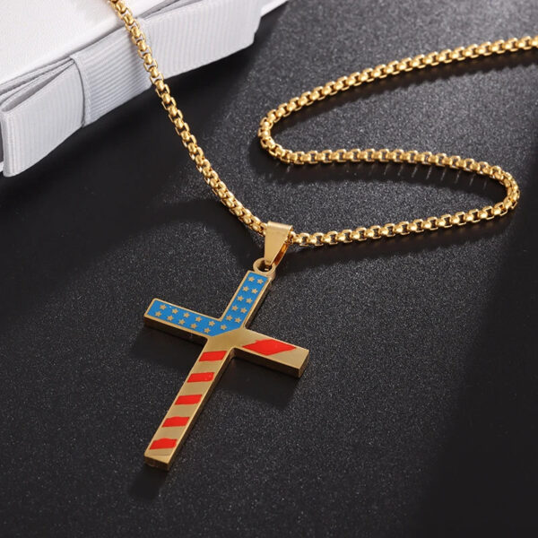 American Flag Gold Cross Necklace