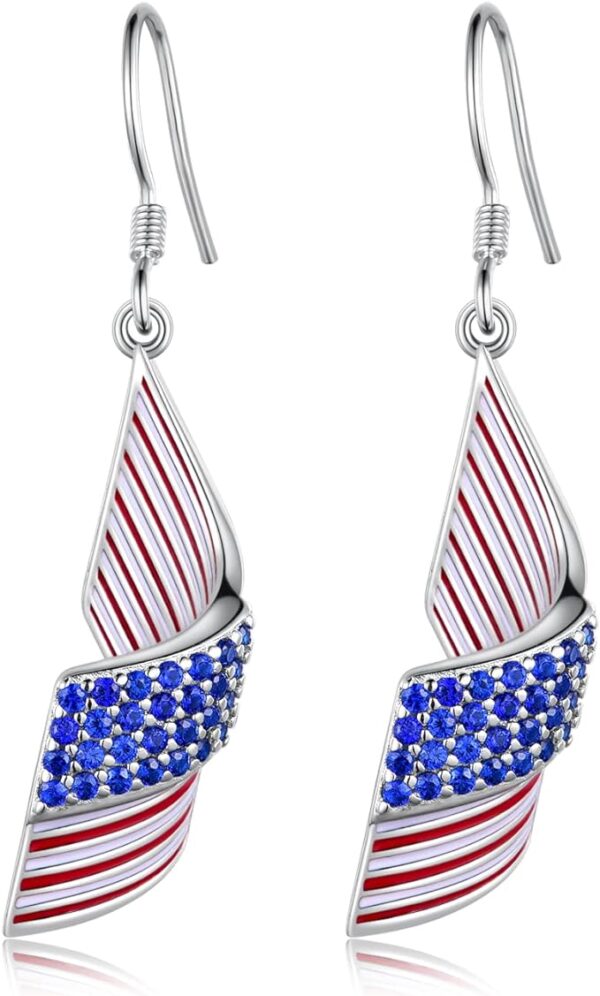 925 Sterling Silver Patriotic Dangle Earrings